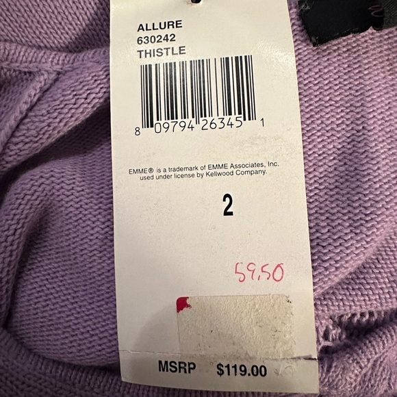 Emme Lightweight Allure Sweater Plus Size 2 Lilac V Neck Crocheted Details NWT - Picture 9 of 16